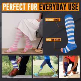 Doc Miller Calcetines de Compresión de Punta Abierta (1 par) 15-20 mmHg Medias de Compresión Para Ejercicio, Recuperación, Dolores, Varices, Mangas para Pantorrillas (Azul Blanco, Mediano)