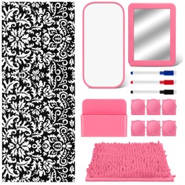 44 Pcs Magnetic Locker Accessory Set Locker Decoration for Girls Back to School Essential Include Wallpaper Magnetic Mirror Dry Erase Board Carpet Dry Erase Whiteboard Marker Holder with Pen Clips