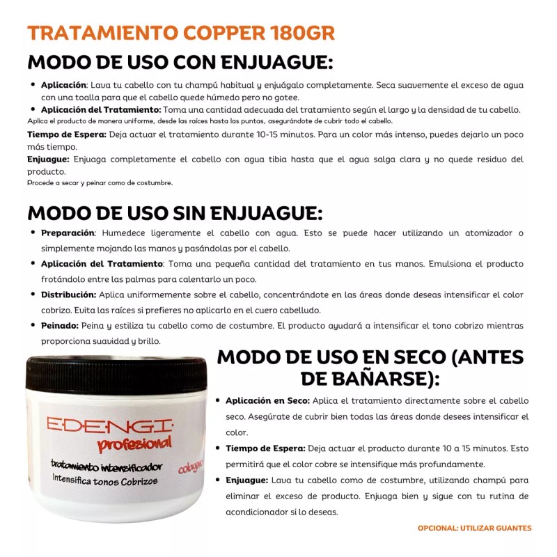 Edengi Kit Shampoo 1lt Copper + Tratamiento Intensificador Copper