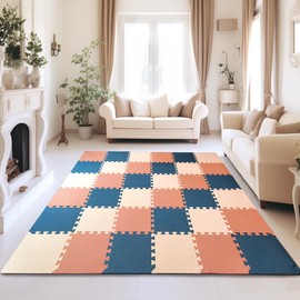 TCBunny Kids Soft EVA Foam Jigsaw Puzzle Play Mat, 36 Interlocking Tiles and Edges Baby Play Mat, for Kids Gym, Nursery, Playroom, Pet Mat, Total Floor Coverage 32 Sq Ft, Blue/Pink/Cream