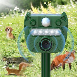 2024 Solar Ultrasonic Animal Repellent, Outdoor Powered Squirrels Deterrent with Motion Sensor,Sound and LED Flashing,Waterproof Deer Repeller,Animal Repellent for Cat Dog Bird Rabbit Wild U547