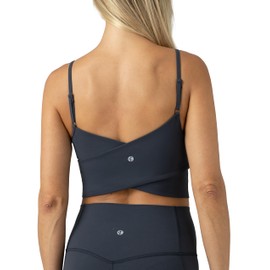 Colorfulkoala Women's Dreamlux Crop Tank Tops with Built in Bra Adjustable Spaghetti Strap Padded Sleeveless Workout Yoga Camisole(M, Blue Ink)