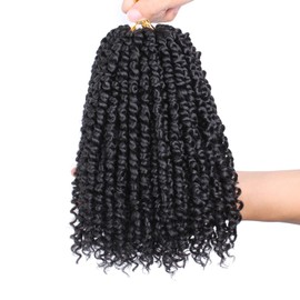 Leeven 8 Inch 8 Packs Pre-twisted Passion Twist Crochet Hair With Curls At The Ends Natural Black Pre-looped Short Bohemian Passion Twists Crochet Braiding Hair Extensions for Women 1B#