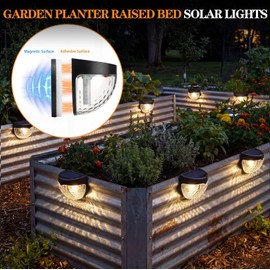 VIHOSE 8 Pack Raised Garden Bed Solar Lights Magnetic with Dusk to Dawn Sensors Wide Angle IPX4 Waterproof Solar Powered Lights Outdoor for Planter Raised Beds Garden Patio Fence, Warm White (Black)
