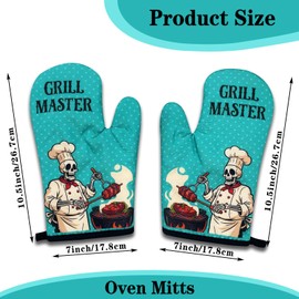 NAHMAKNE 2 Pack Funny BBQ Oven Mitts for Men, Grill Master, Skeleton Heat Resistant Silicone Non-Slip Mitts, Christmas Birthday Gifts for Dad Husband, Grilling Gifts for Men Chef Friend BBQ Lovers