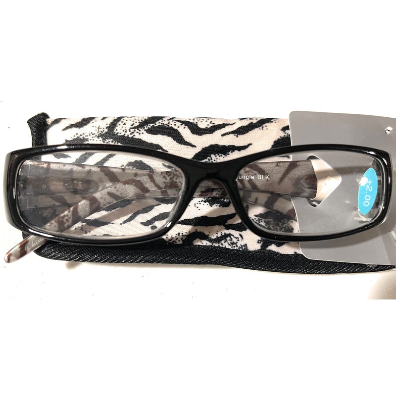 Foster Grant Jungle Zebra Reading Glasses with Case +2.00
