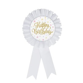 It's My Birthday Ribbon Satin Fabric Pin Colorful Tinplate Badge Pin Happy Birthday Girl Party Award Brooches Decorations for Women Girls-White