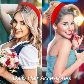 VELSCRUN Headbands for Women 7 Pcs Different Red Knotted Solid Pearl Head Bands Non Slip Hair Band for Womens Gilrs Thin Thick Short Hair Fashion Accessories