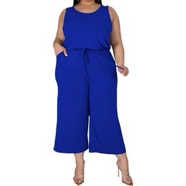 TOPSRANI Womens Plus Size 2 Piece Outfits Sweatsuits Casual Tracksuit Sleeveless Baggy Wide Leg Long Crop Pants Sets Light Blue 1XL