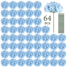 Auihiay 64 PCS Artificial Hydrangea Flowers, Silk Hydrangea Flowers Heads with Stems, Full Artificial Flowers for Wedding Centerpieces, Baby Shower, Home Garden Party Decor Fruit - Color: Blue