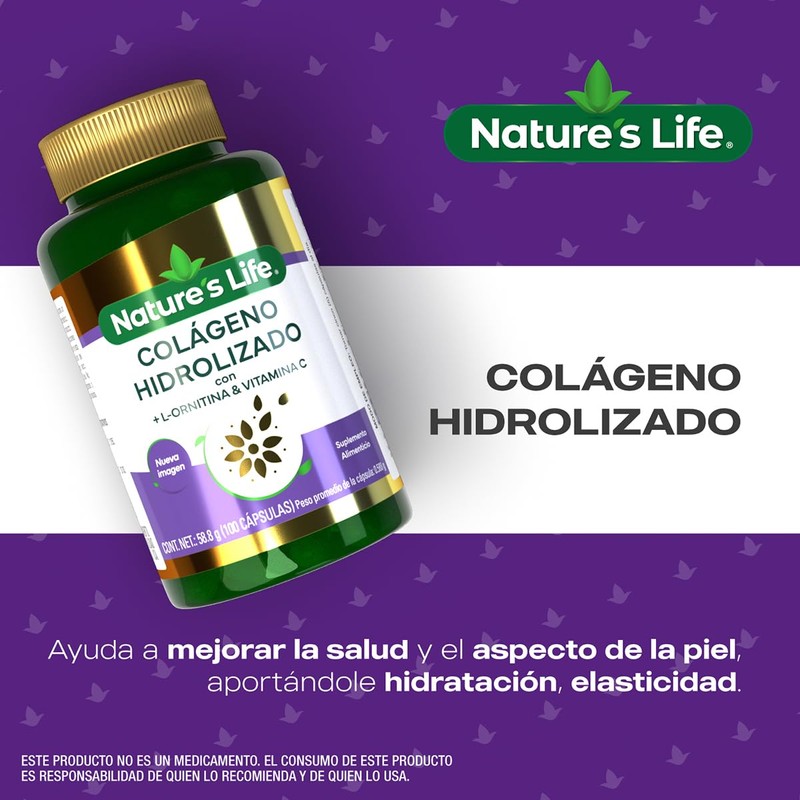 Nature's Life Colágeno Hidrolizado, con L-Ornitina & Vitamina C, 100