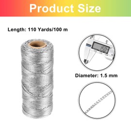 sourcing map 110Yard/328Feet 1.5mm Silver Twine String, Glitter Twine Ropes Gift Wrapping Cord Thread for DIY Crafting Packing Party Home Decoration