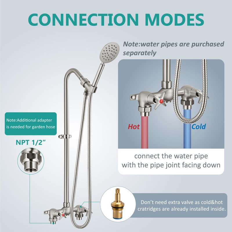 Aolemi Outdoor Shower Fixtures with Handheld,Hot and Cold,Brushed Nickel |