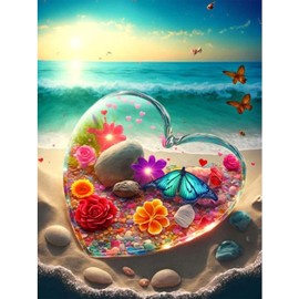 TOCARE Beach Paint by Numbers Kit for Adults Beginner, Acrylic Adult Paint by Number Canvas Sunset Crystal Heart,Adults' Paint-by-Number Kits16x20inch