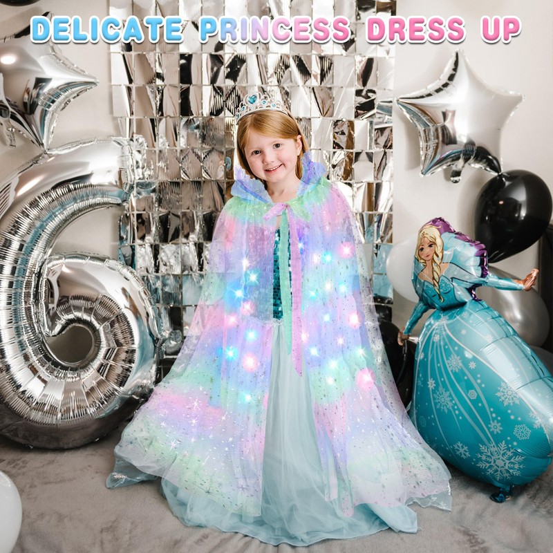 Goenb Light up Princess Cape Clothes for Girls Aged 3-10,