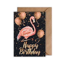 WBdesignz Flamingo Birthday Card with Envelope – Elegant Birthday Card Wife Greeting Card for Birthday Girlfriend Happy Birthday (A6)
