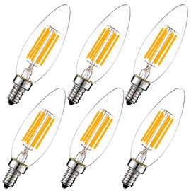 LiteHistory Dimmable B10 led Bulb 6W Equal 60W led Candelabra Bulb 2700k Clear e12 Edison Bulb for Chandelier Light Bulbs and Ceiling Fan Light Bulbs AC120V 600lm b11 led Bulb Torpedo 6Pack