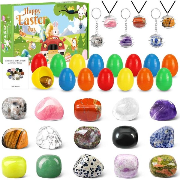 15Pcs Prefilled Easter Eggs with Gemstone Crystals Gems Stone for