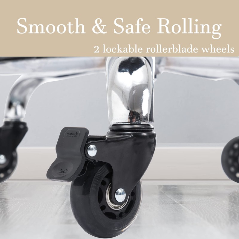 CoVibrant Wide Rolling Stool with Lockable Rubber Wheels & Footrest