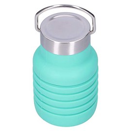 Botella de Agua de Silicona Plegable para Beber con Tapa de Acero Inoxidable para Viajes, Gimnasio, Niños, Niñas, Niños, Mujeres, Hombres, 550 Ml(Pino verde),Botellas