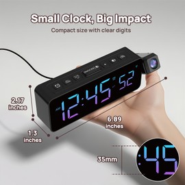 Netzu Projection Alarm Clock for Bedroom Ceiling, Small Compact Plug-in Digital Clocks with 180° Rotatable Projector, Temperature 4 Levels Birghtness, 3 Volumes and Snooze (RGB)