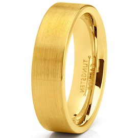 Metal Masters Co. Men's Tungsten Wedding Band Ring Goldtone Flat Brushed Comfort-Fit 4MM Size 8