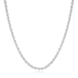 GLIJWELE Silver Chain Necklace Men, 22 Inch Sterling Silver Chain for Men 4mm Rope Chain Silver Chain Necklace Men Silver Rope Chain Mnes Necklace Silver Chain for Men