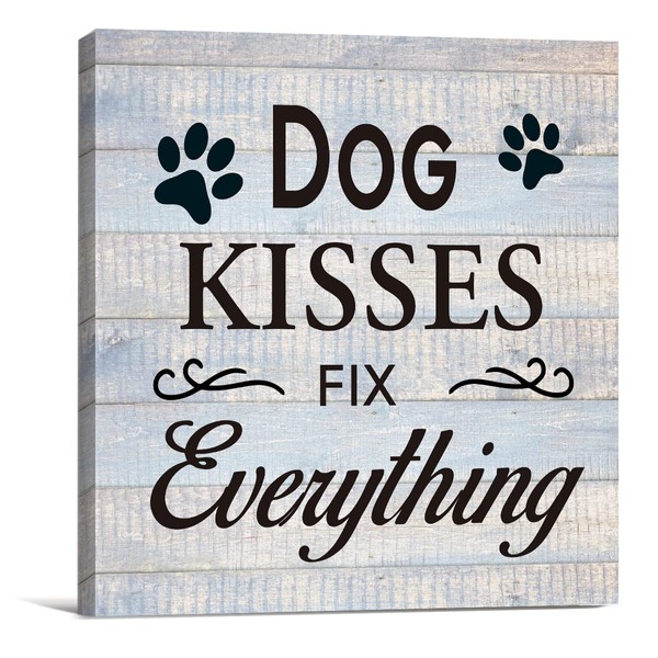 Funny Farmhouse Canvas Print Wall Art Decor Dog Kisses Fix