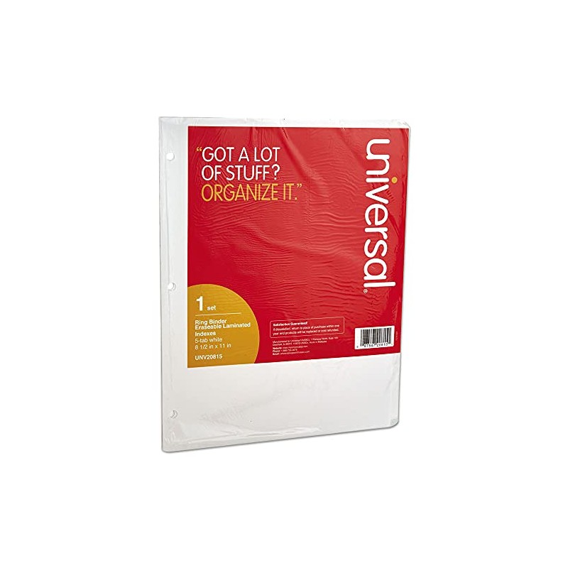 Universal Deluxe Write-On/Erasable Tab Index UNV20815 5/pk