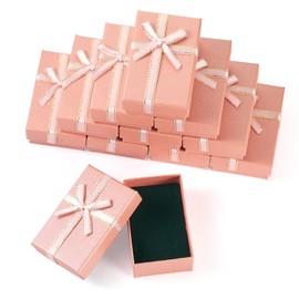 Boutigem 12 Pack Pink Small Gift Boxes with Ribbon Bowknot 3.27 x 2.11 Inch Rectangle Cardboard Jewelry Boxes with Lids Sponge Filled Jewelry Display Boxes Gift Case for Festival, Birthday, wedding