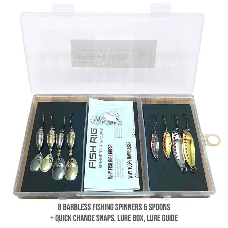 Fish Rig Small Premium Spinners and Spoons - 8pcs Barbless