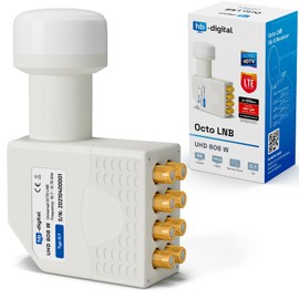 HB-DIGITAL Octo LNB LNC 8 User Direct ✨ FULL HD TV 3D 4K white White ■ gilded contacts ■ Weather protection (extendable)