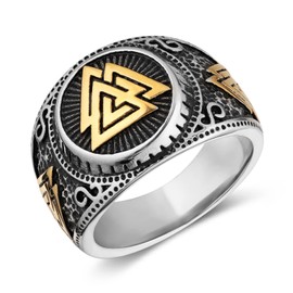 HZMAN Norse Viking Valknut Ring for Men Stainless Steel Vintage Odin Symbol Warrior Amulet Ring