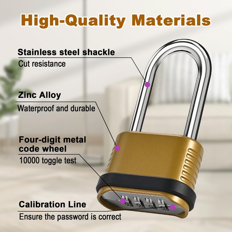 4 Digit Heavy Duty Combination Lock - 105mm Long Shackle