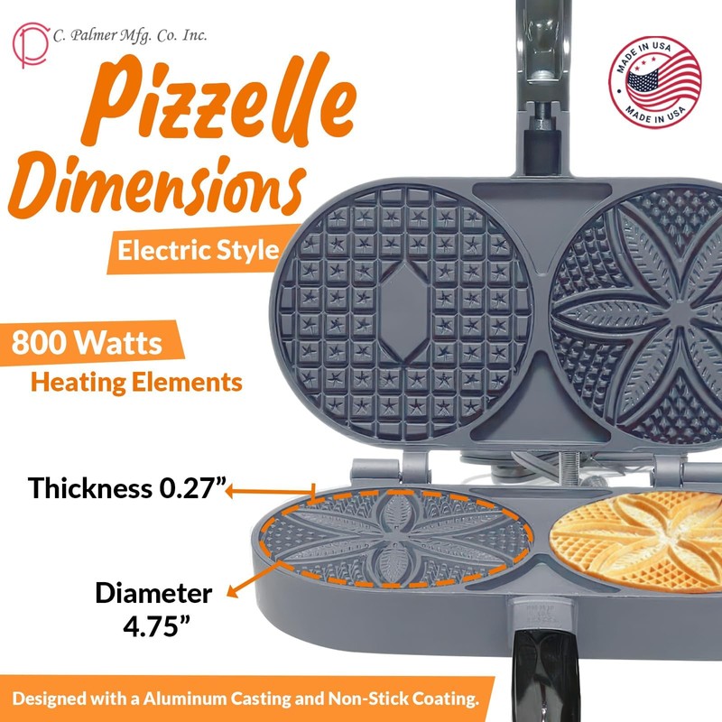 C. Palmer Original Non-Stick Pizzelle Iron, Model 1000T, Electric Pizelle