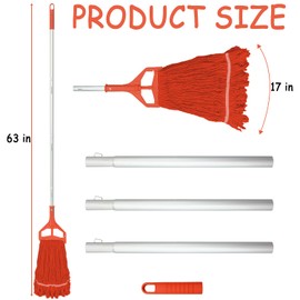 Commercial Mop, String Mops for Floor Cleaning Heavy Duty Industrial Mop with Long Handle Looped-End String Cotton for All Home/Garage/Office/Workshop/Warehouse Floors