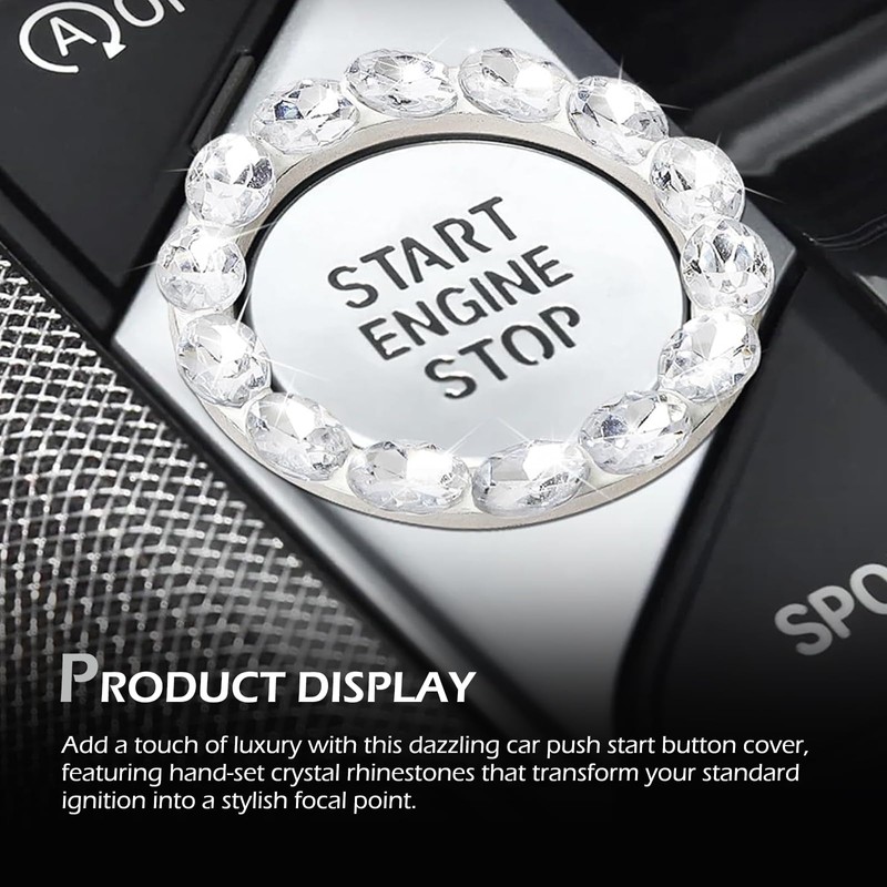 Bawkars Car Bling Push Start Button Cover, Crystal Rhinestone Engine