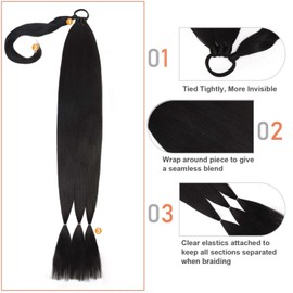CHARSUN 26 inch Long Braided Ponytail Extensions for Women, Straight Wrap Around Hair Extensions With Hair Tie, Natural Soft DIY Synthetic Ponytail Hair Extensions Daily Wear (Natural Black)