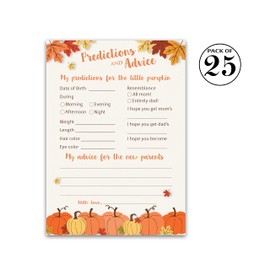 PUMPKINS Prediction and Advice Cards - Pack of 25 - LITTLE PUMPKIN Baby Shower Games, New Parents, Mom & Dad to be, Mommy & Daddy Message, Couples Coed Shower Activity Keepsake Book FALL G330-PDAV