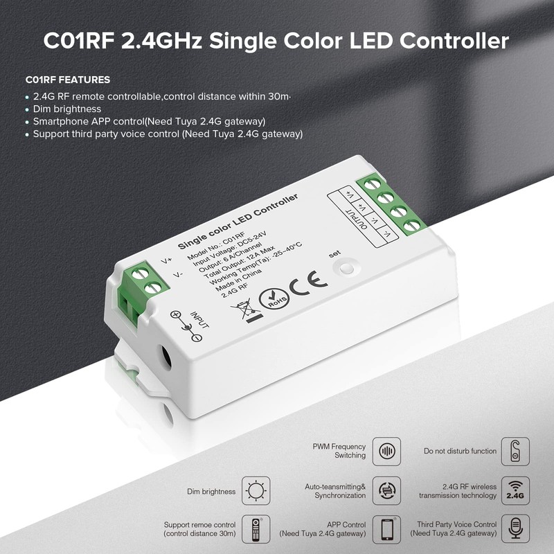 SEZO C01RF 2.4GHz Single Colour LED Controller Brightness Adjustable Compatible