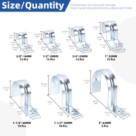 Glarks 85pcs 7 Sizes One Hole Pipe Straps Assortment Kit, 3/8” 1/2” 3/4” 1” 1-1/4” 1-1/2” 2’’ Zinc Plated Steel EMT Pipe Straps with 1 Hole, EMT Conduit Clamp Single Hole Pipe Clamp