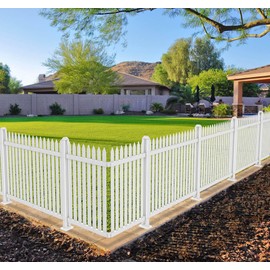 Coarbor 3 Sets 84"x30" Vinyl White Picket Fence Panel PVC Garden Decorative Fence for Yard Patio Garden Deck Temporary Pet Barrier Pool(34 Pickets, Straight for Hard Ground)