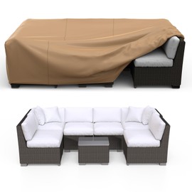 BROSYDA Patio Furniture Set Cover Waterproof, Heavy Duty Funiture Covers for Outdoor Sectional Sofa Set Wicker Rattan Table Chair Rectangular,108"L×82"W×28"H,Brown