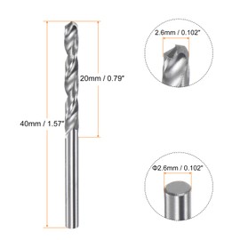 sourcing map 2pcs Solid Carbide Drill Bits 2.6mm C3/K10 Tungsten Carbide Precision Mini Micro Straight Shank Twist Drill Bit for Stainless Steel Metal Plastic Wood