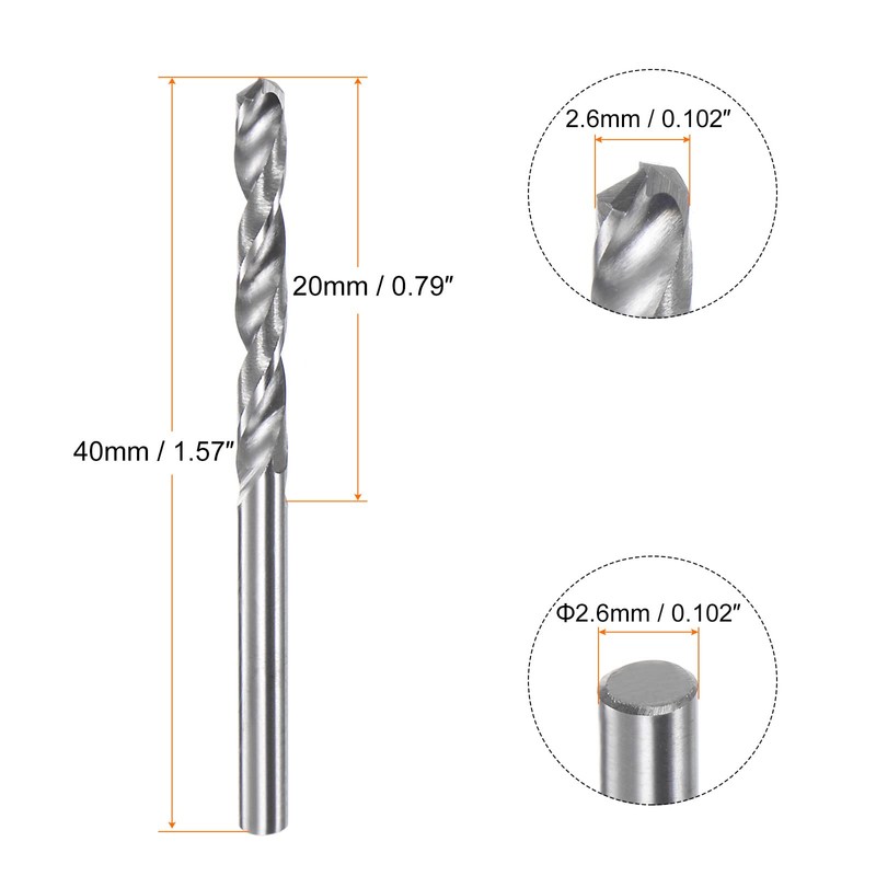 sourcing map 2pcs Solid Carbide Drill Bits 2.6mm C3/K10 Tungsten