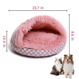 FADEYJ Cat Bed Hooded Plush Nest with Self-Warming Cozy Cave, Calming Anti-Anxiety Pet Bed for Indoor Cats & Small Dogs, Removable Washable Cover & Waterproof Bottom - Pink