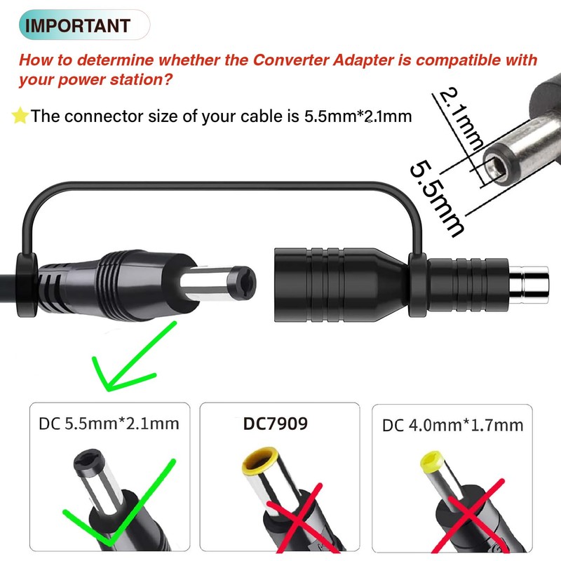 DC5521 5.5mm x 2.1mm Connector to DC8020 Adapter for Solar