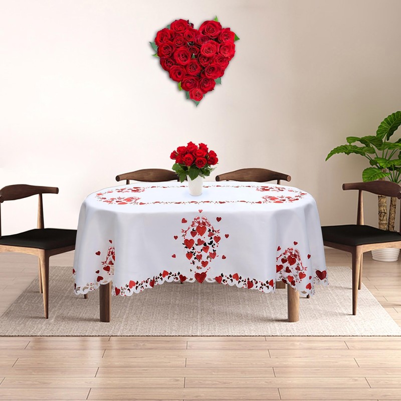 Grelucgo Embroidered Tablecloth for February 14th Valentine's Day (Oval 57x84