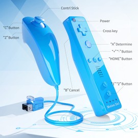 TechKen 2 Sets Remote Controller for Wii, Replacement Remote Built-in Motion Plus Controller and Nunchuck (Black White)