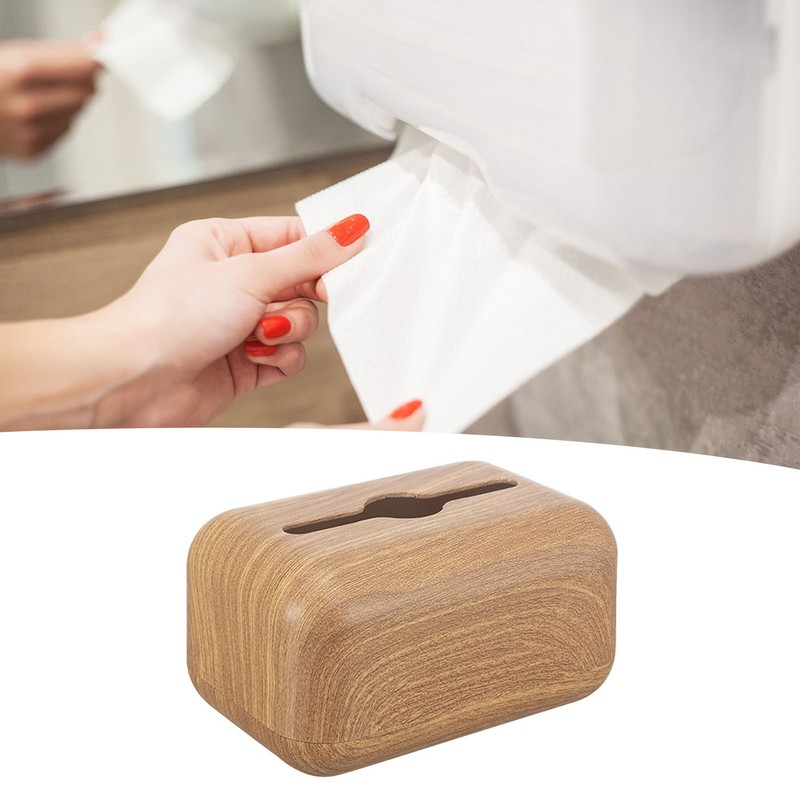 Tissue Box Cover Wood Grain Easy Refill Rectangular Stylish Elegant